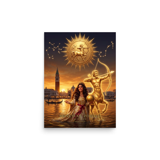 Sternzeichen Schütze Poster – venezianische Göttin mit goldenem Zentaur in der Lagune von Venedig