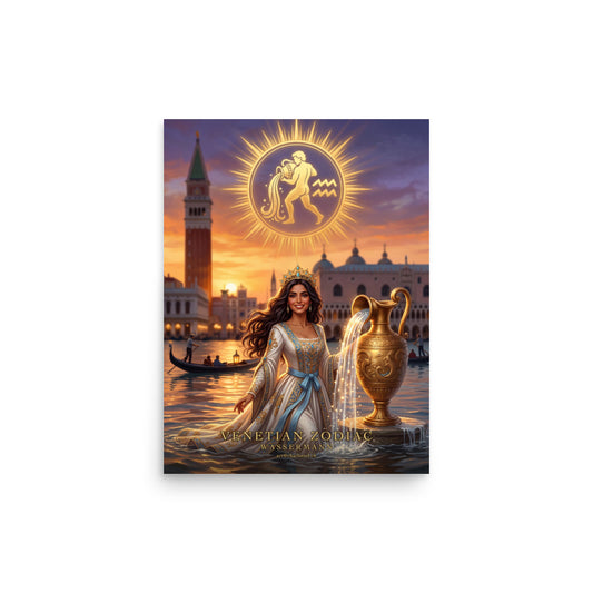 Sternzeichen Wassermann Poster – venezianische Göttin mit goldener Amphore in der Lagune von Venedig