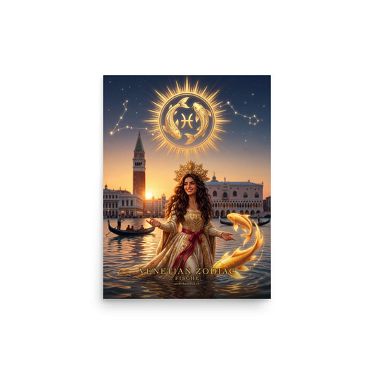 Sternzeichen Fische Poster – venezianische Göttin mit goldenen Kois in der Lagune von Venedig