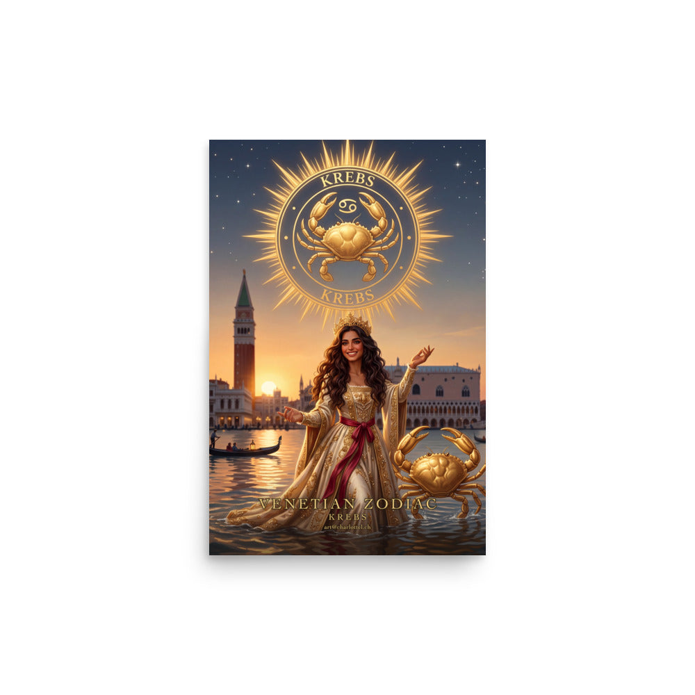 Sternzeichen Krebs Poster – venezianische Göttin mit goldenem Krebs in der Lagune von Venedig, Venetian Zodiac