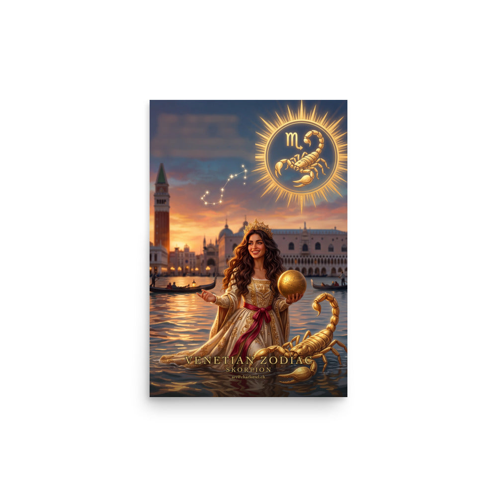 Sternzeichen Skorpion Poster – venezianische Göttin mit goldenem Skorpion in Venedig, Venetian Zodiac