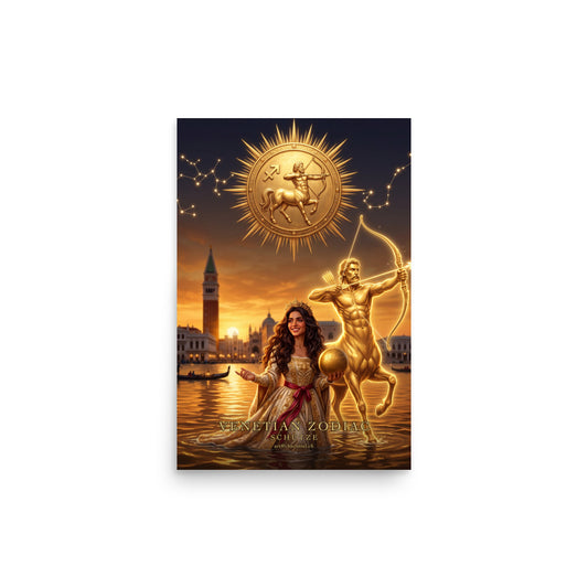 Sternzeichen Schütze Poster – venezianische Göttin mit goldenem Zentaur in Venedig, Venetian Zodiac