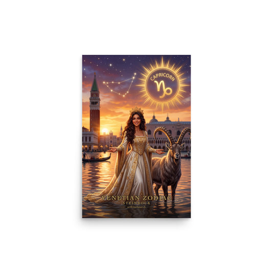 Sternzeichen Steinbock Poster – venezianische Göttin mit Steinbock in der Lagune von Venedig, Venetian Zodiac