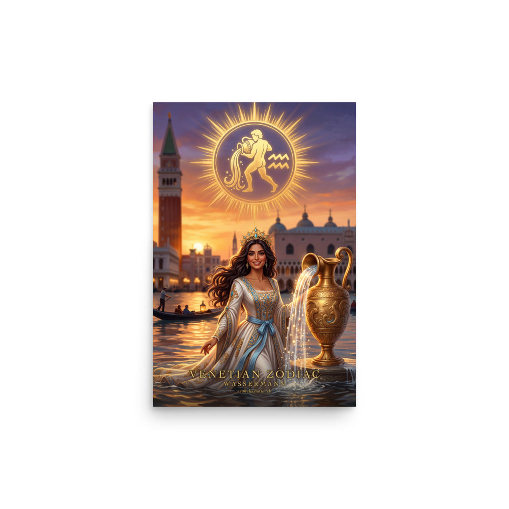 Sternzeichen Wassermann Poster – venezianische Göttin mit goldener Amphore in Venedig, Venetian Zodiac