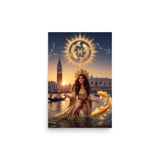 Sternzeichen Fische Poster – venezianische Göttin mit goldenen Kois in der Lagune von Venedig, Venetian Zodiac