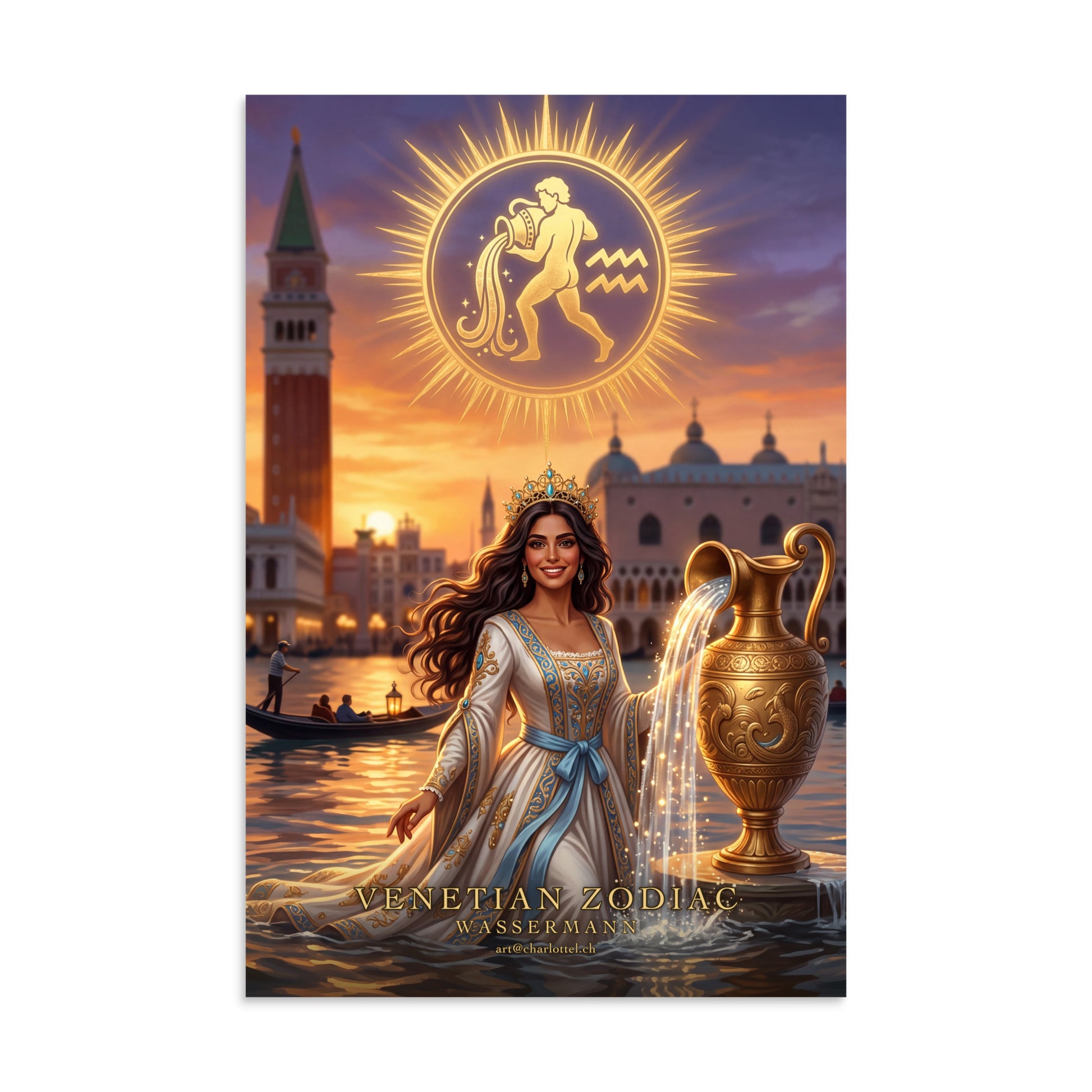 Sternzeichen Wassermann Poster – venezianische Göttin mit Amphore, Venetian Zodiac (8×12 Zoll)