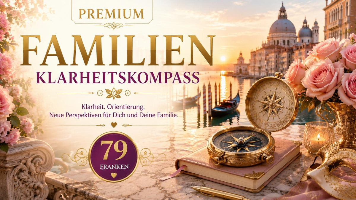 Familien-Klarheitskompass – goldener Kompass mit Rosen vor Venedig, spirituelle Beratung für Eltern nach der Trennung, 79 Franken