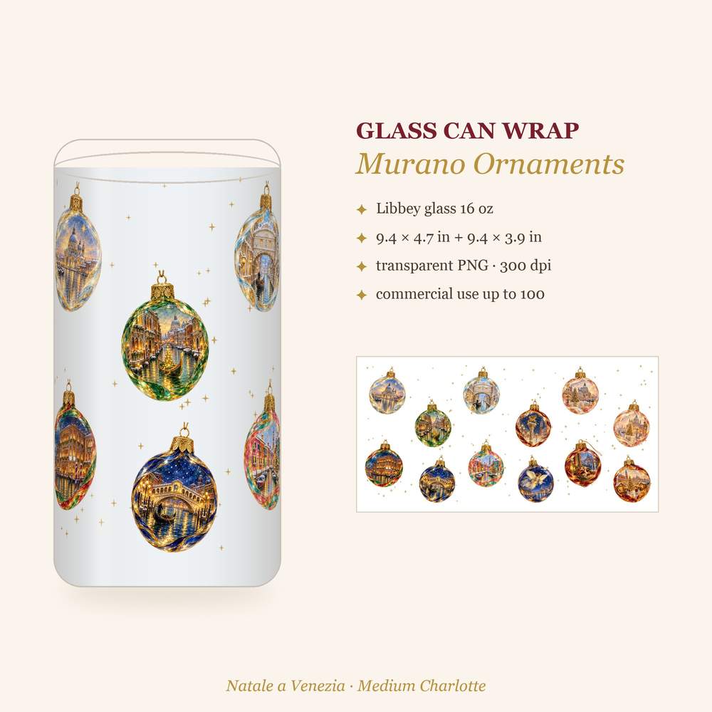 Libbey 16 oz Glass Can Wrap – Venetian Christmas PNG for Sublimation & UV DTF