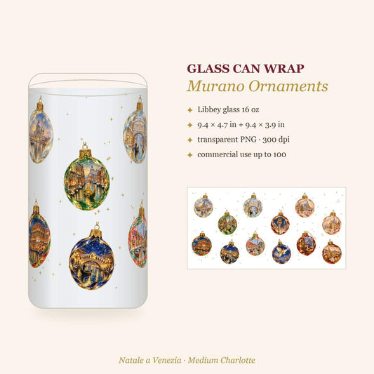 Libbey 16 oz Glass Can Wrap – Venetian Christmas PNG for Sublimation & UV DTF