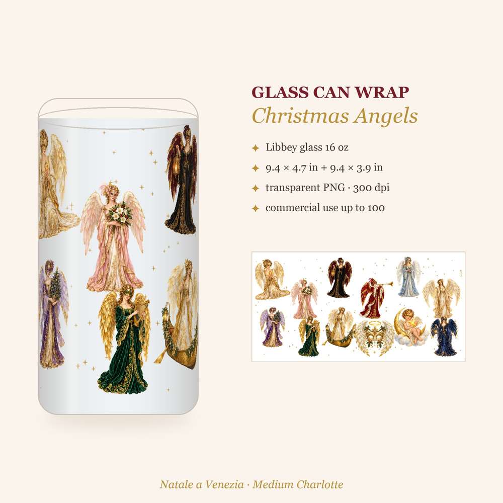 Libbey 16 oz Glass Can Wrap – Venetian Christmas PNG for Sublimation & UV DTF