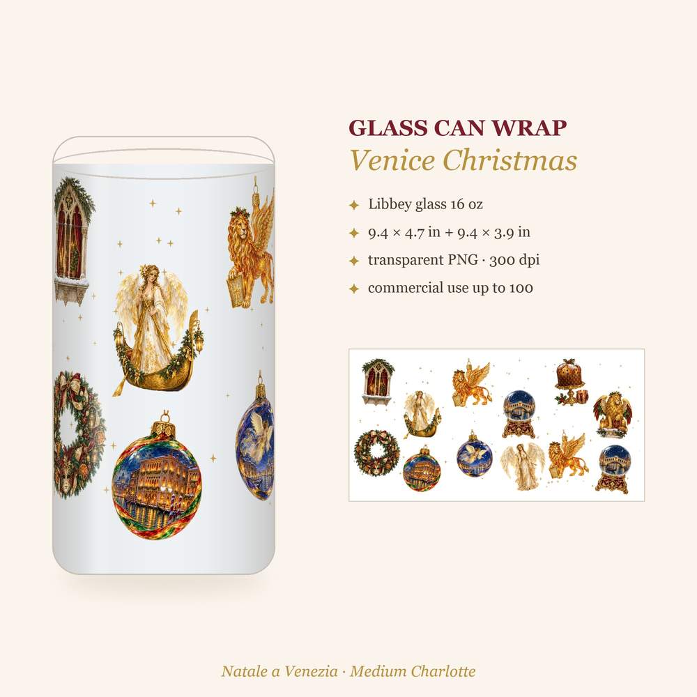 Libbey 16 oz Glass Can Wrap – Venetian Christmas PNG for Sublimation & UV DTF