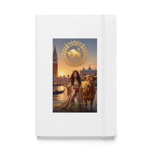 Sternzeichen Stier Journal – venezianische Göttin mit goldenem Stier auf weißem Hardcover-Notizbuch, Venetian Zodiac
