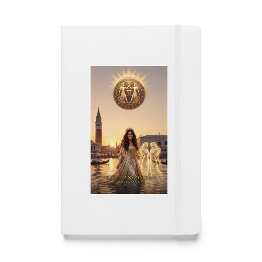Sternzeichen Zwillinge Journal – venezianische Göttin mit Zwillingsschwestern auf weißem Hardcover-Notizbuch, Venetian Zodiac