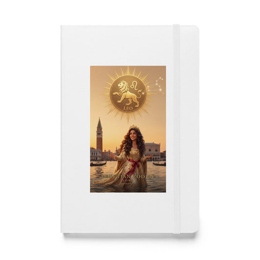 Sternzeichen Löwe Journal – venezianische Göttin mit goldenem Löwen auf weißem Hardcover-Notizbuch, Venetian Zodiac