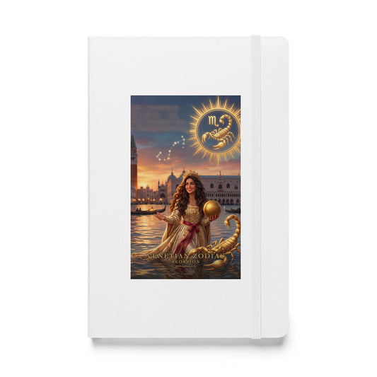 Sternzeichen Skorpion Journal – venezianische Göttin mit goldenem Skorpion auf weißem Hardcover-Notizbuch, Venetian Zodiac