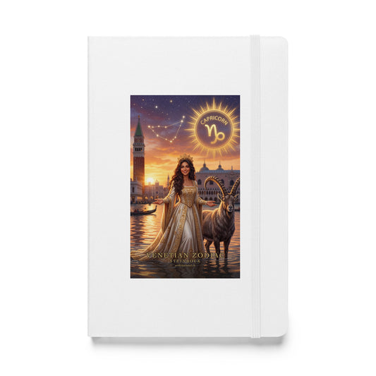 Sternzeichen Steinbock Journal – venezianische Göttin mit Steinbock auf weißem Hardcover-Notizbuch, Venetian Zodiac