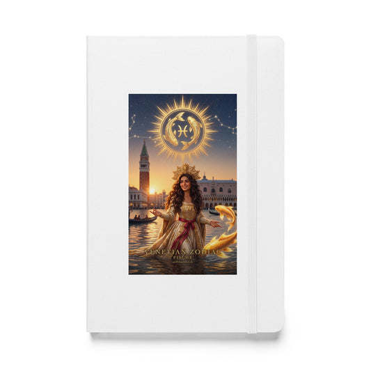 Sternzeichen Fische Journal – venezianische Göttin mit goldenen Kois auf weißem Hardcover-Notizbuch, Venetian Zodiac