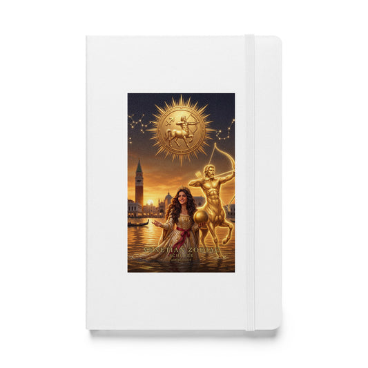 Sternzeichen Schütze Journal – venezianische Göttin mit goldenem Zentaur auf weißem Hardcover-Notizbuch, Venetian Zodiac
