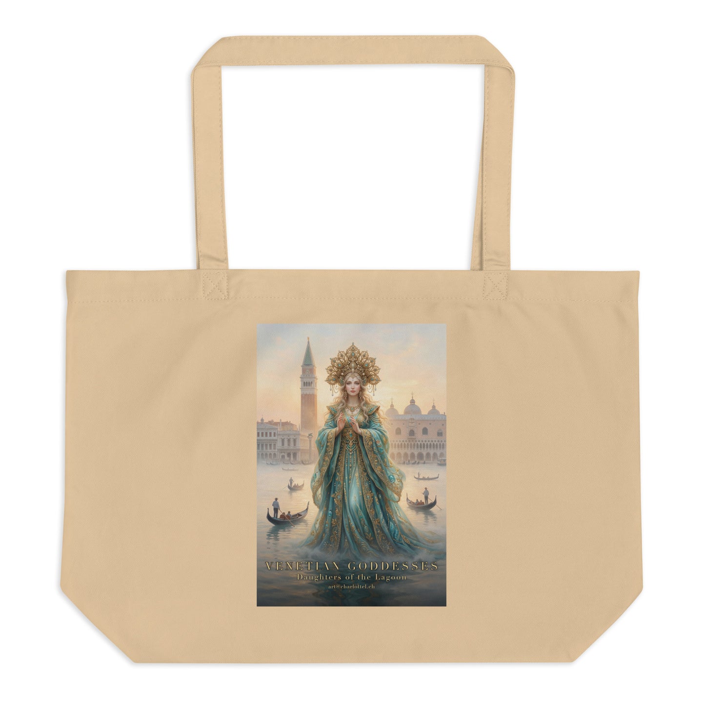 Goldhaarige venezianische Göttin der Goldenen Lagune auf einer großen Eco Tote aus Bio-Baumwolle – Medium Charlotte