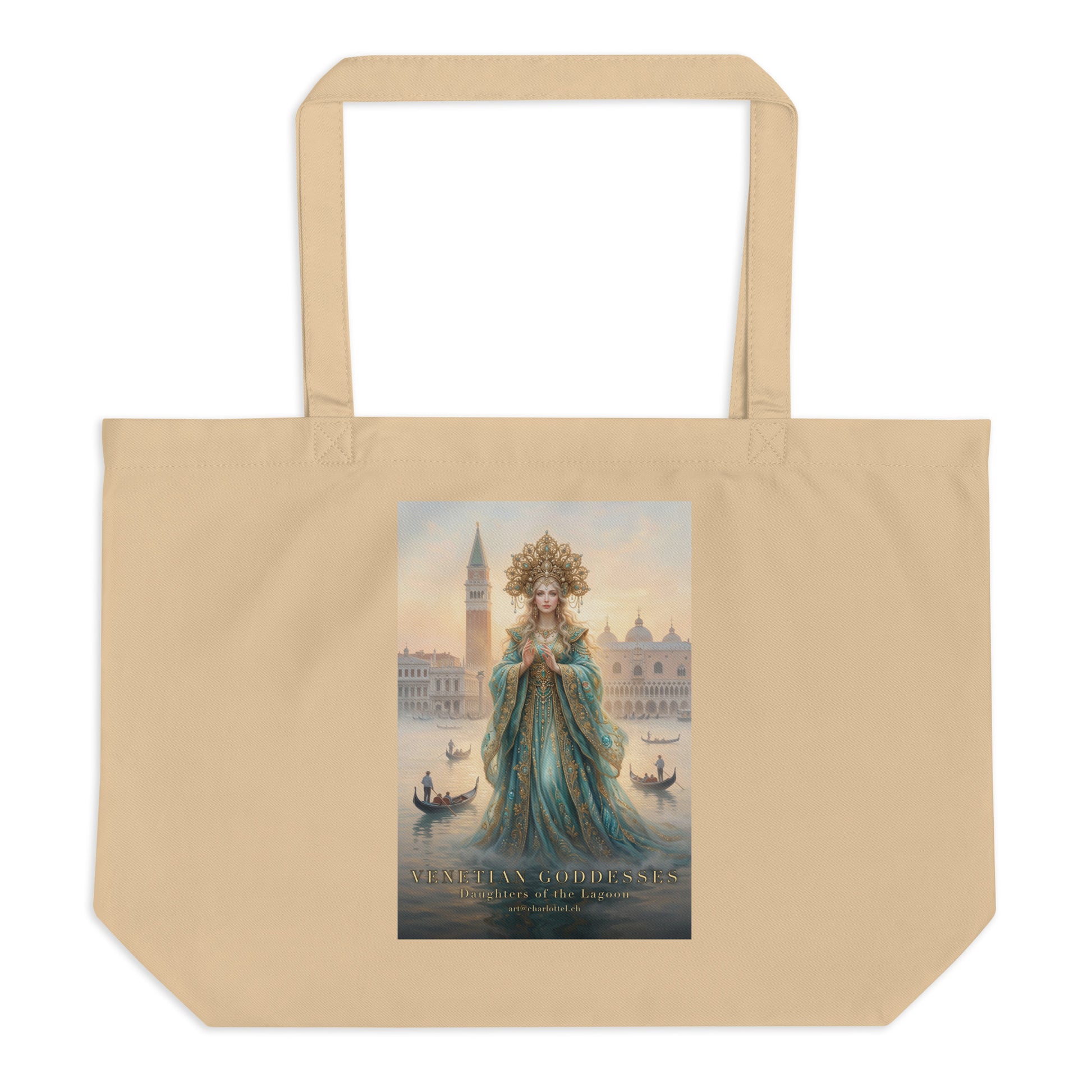 Goldhaarige venezianische Göttin der Goldenen Lagune auf einer großen Eco Tote aus Bio-Baumwolle – Medium Charlotte