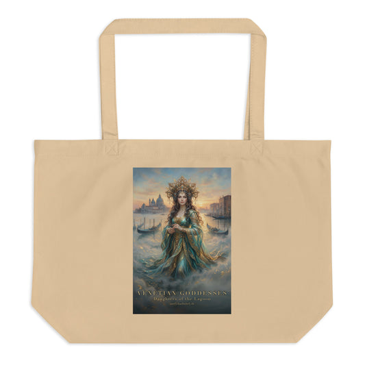 Dunkelhaarige venezianische Lagunen-Göttin auf einer großen Eco Tote aus Bio-Baumwolle – Medium Charlotte