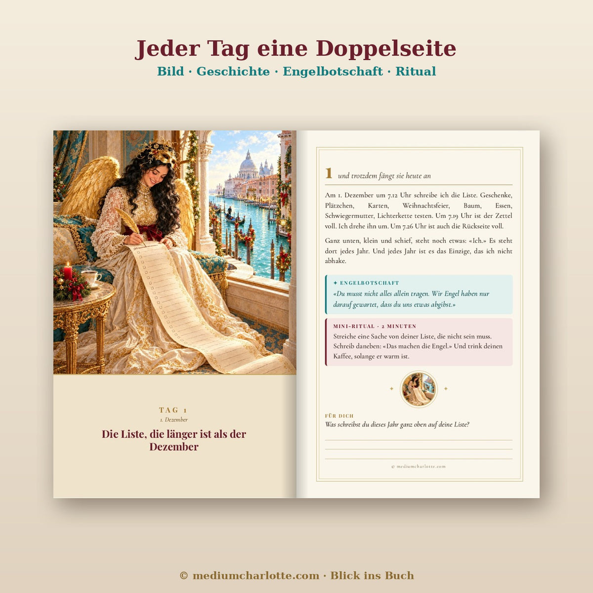 Blick ins Buch: Tag 1 mit Bild, Geschichte, Engelbotschaft und Ritual