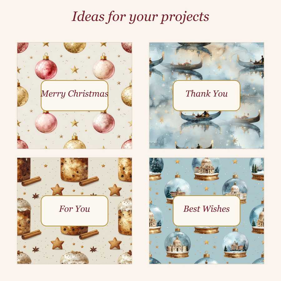 Venezia Christmas Digital Paper – 12 Seamless Christmas Papers: Ornaments, Angels, Gondolas