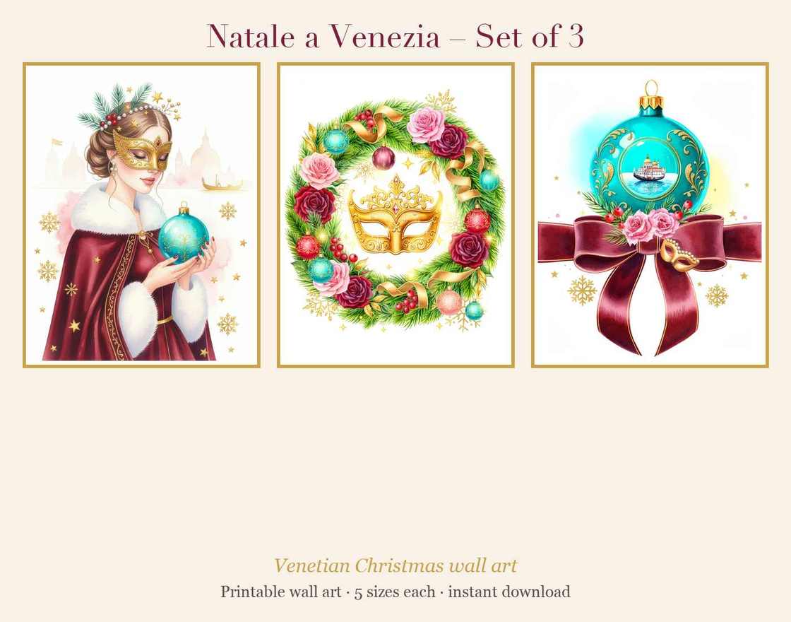 Natale a Venezia – Set of 3 Venetian Christmas Wall Art Prints (Printable)
