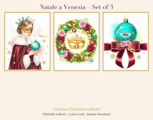 Natale a Venezia – Set of 3 Venetian Christmas Wall Art Prints (Printable)