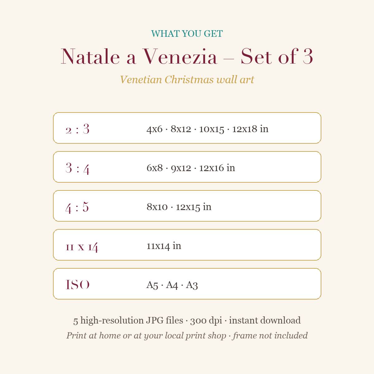 Natale a Venezia – Set of 3 Venetian Christmas Wall Art Prints (Printable)