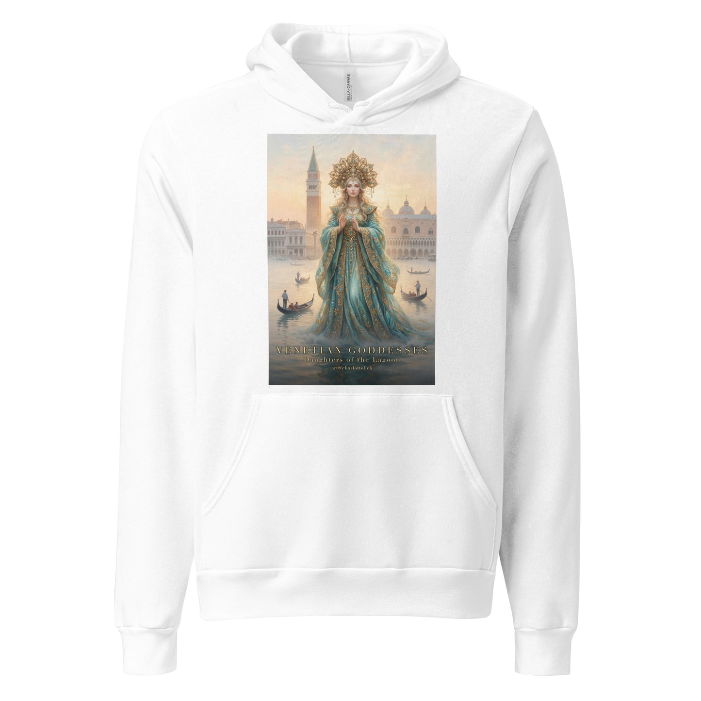 Goldhaarige venezianische Göttin der Goldenen Lagune auf einem weißen Hoodie – Medium Charlotte