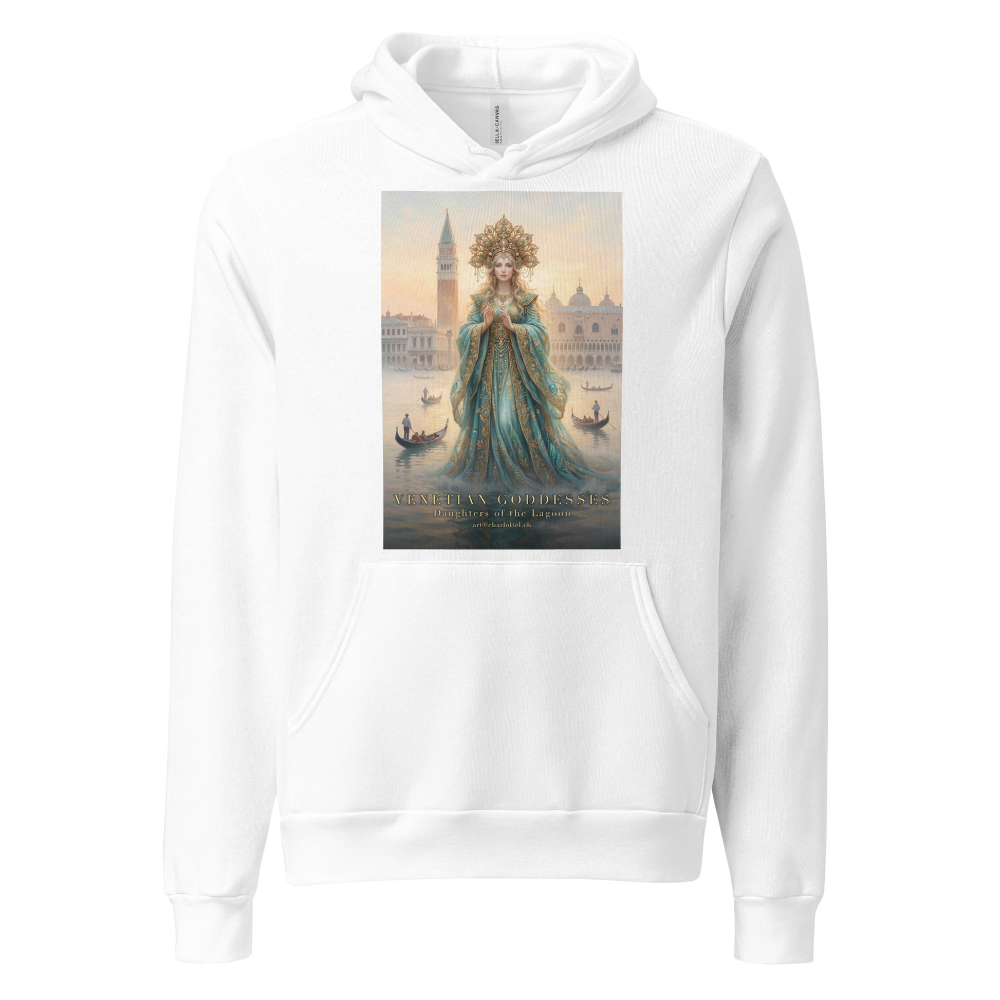 Goldhaarige venezianische Göttin der Goldenen Lagune auf einem weißen Hoodie – Medium Charlotte