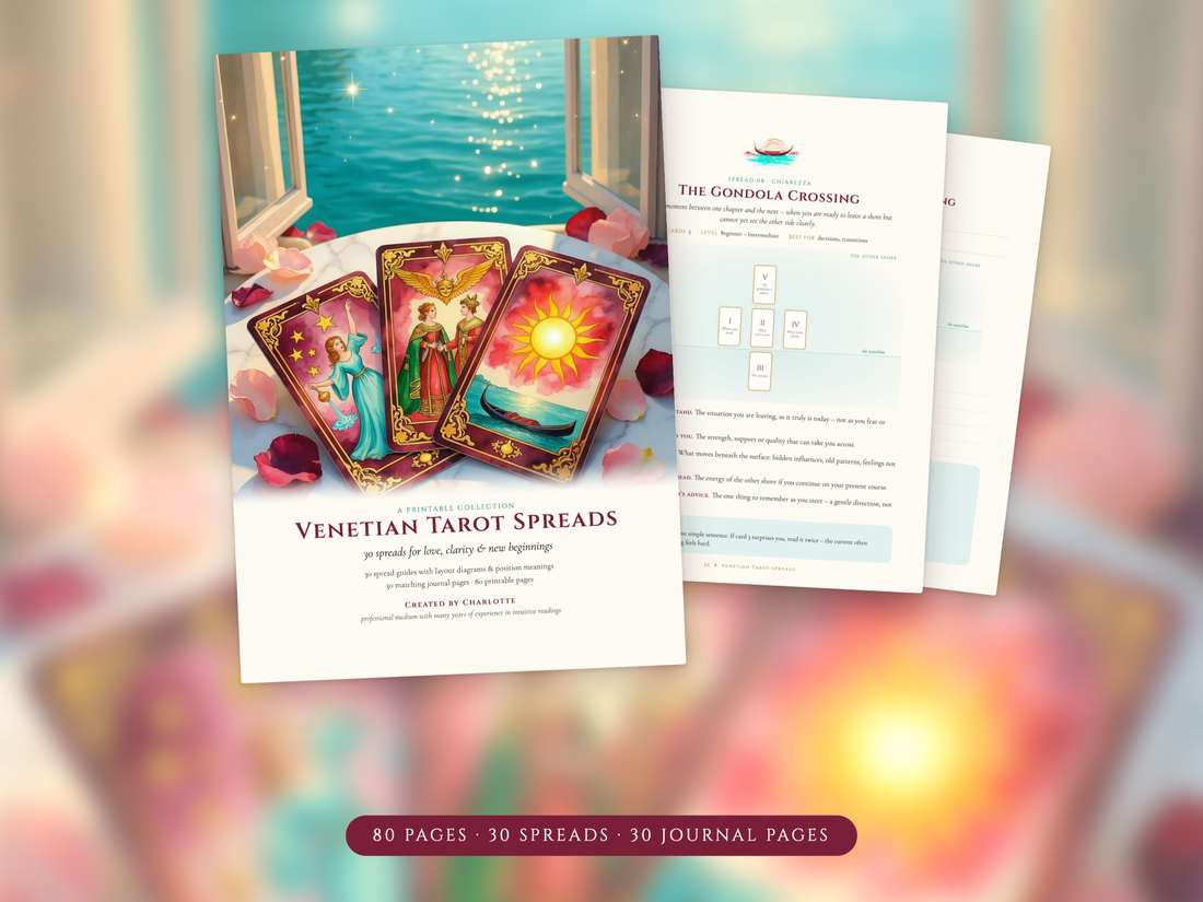 Venetian Tarot Spreads printable tarot spread book with tarot cards and Venetian illustrations
