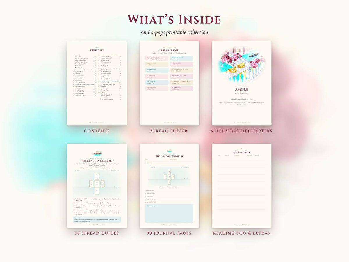 What's inside the 80-page Venetian Tarot Spreads PDF