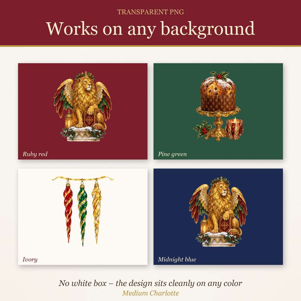 Venice Christmas Clipart – Lion of St Mark, Snow Globe & Wreath – 9 Transparent PNG