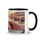 Venedig-Tasse «111» mit schwarzem Henkel, rechte Seite: Hand im rosa Strickpullover und Kerze
