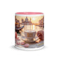 Venedig-Tasse «111» mit rosa Innenseite, Vorderansicht: Cappuccino mit Engelszahl 111