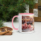 Venedig-Tasse «111» mit rosa Henkel, linke Seite, in weihnachtlicher Stimmung mit Tannenzweigen und Zimt
